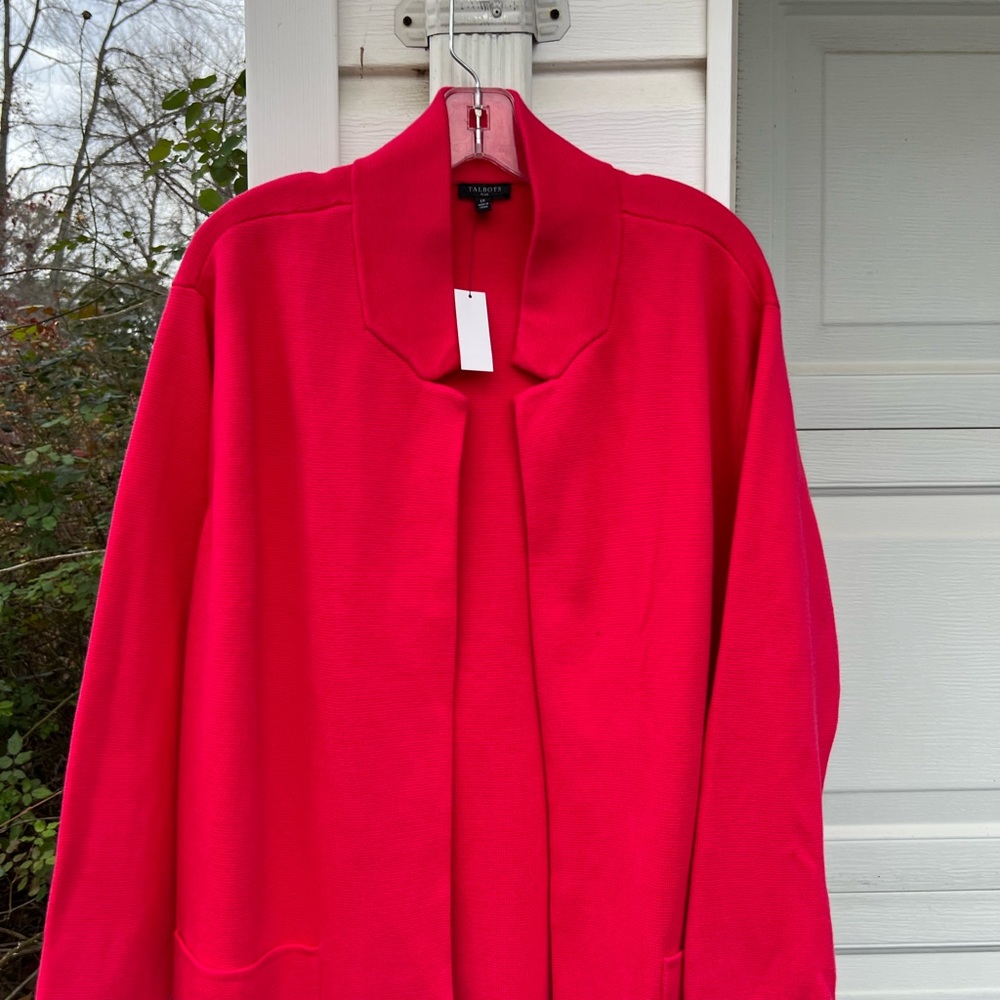 NWT Talbots Gorgeous Raspberry Pink Open Long Cardigan With Pockets - Picture 2 of 6